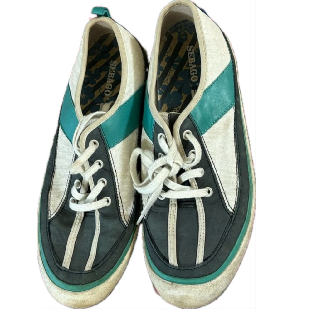 Sebago Wanderer Green and White Retro Sneakers